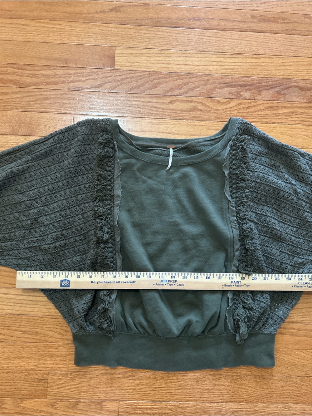 Free people Sweater Women’s size S Army Green Fringe Pullover Cotton Long Sleeve - Picture 5 of 9
